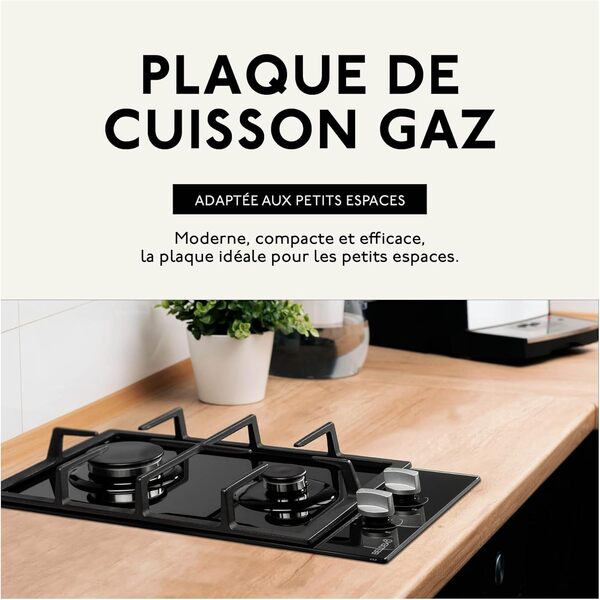 BELDEKO - Plaque de cuisson Gaz verre noir 2 feux - 4000W - Gaz ville et bouteille