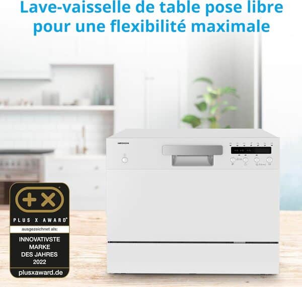 MEDION Lave-vaisselle de table (capacité 6 couverts, 7 programmes de nettoyage, affichage LED, 47 dB, MD37496) argent [Classe énergétique D]