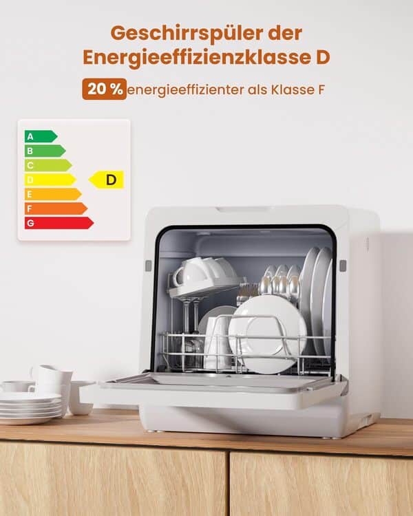 HAVA Lave-vaisselle de comptoir 2025 - Amélioré avec adoucisseur d'eau, efficacité énergétique optimale, 8 programmes de lavage, verrouillage enfant et fonction de démarrage différé [Classe énergétique D]