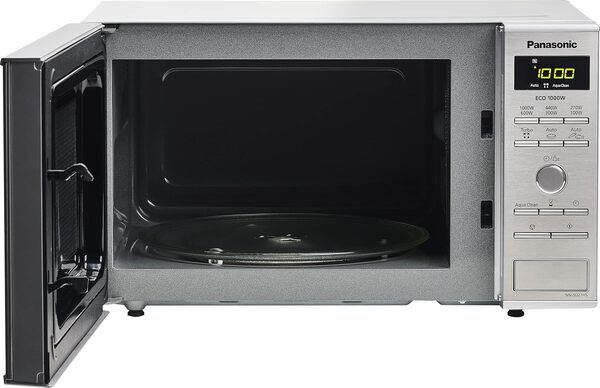 Panasonic NN-SD27HSUPG Four Micro-Ondes Technologie Inverter Plateau Tournant en Verre, 23L, 1000W, 10 Prog auto, Décongélation Chaos, 6 Puissances, Minuterie, Affichage LED, Acier Inoxydable Argent