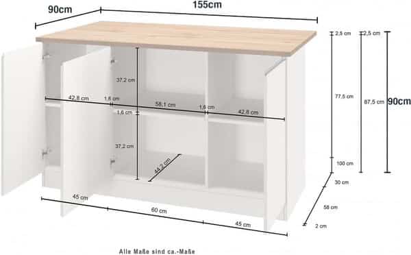 VE.CA - Ilot de Cuisine Clarissa - Buffet de Cuisine - Meuble de Cuisine - Idéal pour Une Cuisine complète - Idéal comme Table à Manger - Couleur : Blanc Brillant/Wotan - Made in Italy