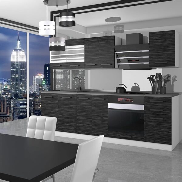 Belini Cuisine Equipee Complete Margaret Muebles de Cuisine Complets - 240 cm. Cuisine Complete avec Plan de Travail, ébène Royal