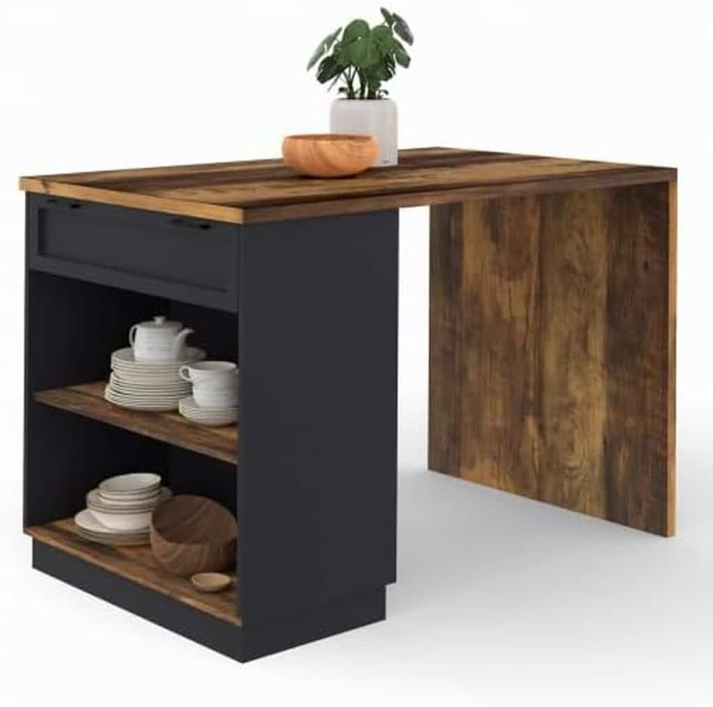 Test : ilot central IDMarket VITO 130 cm noir et bois foncé