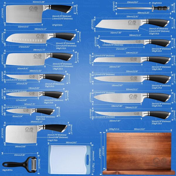 XYJ Set de couteaux professionnels pour les maîtres cuisiniers,Set de 13 couteaux de chef avec bloc de couteaux magnétique,Couteau de boucherie pour le camping