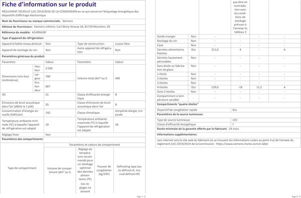 Siemens KG49NXIBF iQ300 - Réfrigérateur XXL autonome avec congélateur en bas - 203 x 70 cm - Réfrigérateur 311 l - Congélateur 129 l - NoFrost, hyperFresh, BottleRack - Acier inoxydable [Classe énergétique B]