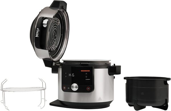 Ninja Multicuiseur Foodi MAX Air Fryer, SmartLid, 12 fonctions de cuisson, 7.5L, Autocuiseur 12 en 1, Cuisson sous pression, Friture à l'air, Cuisson lente et plus, Acier inoxydable, OL650EU