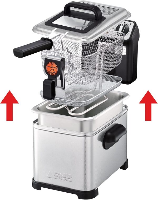 Seb Friteuse Semi-Professionnelle Filtra Pro 4L, Frites, Poulet, Capacité 1,3kg, Cuve Amovible, Thermostat Réglable, 2300 W, Inox FR518100, Métal