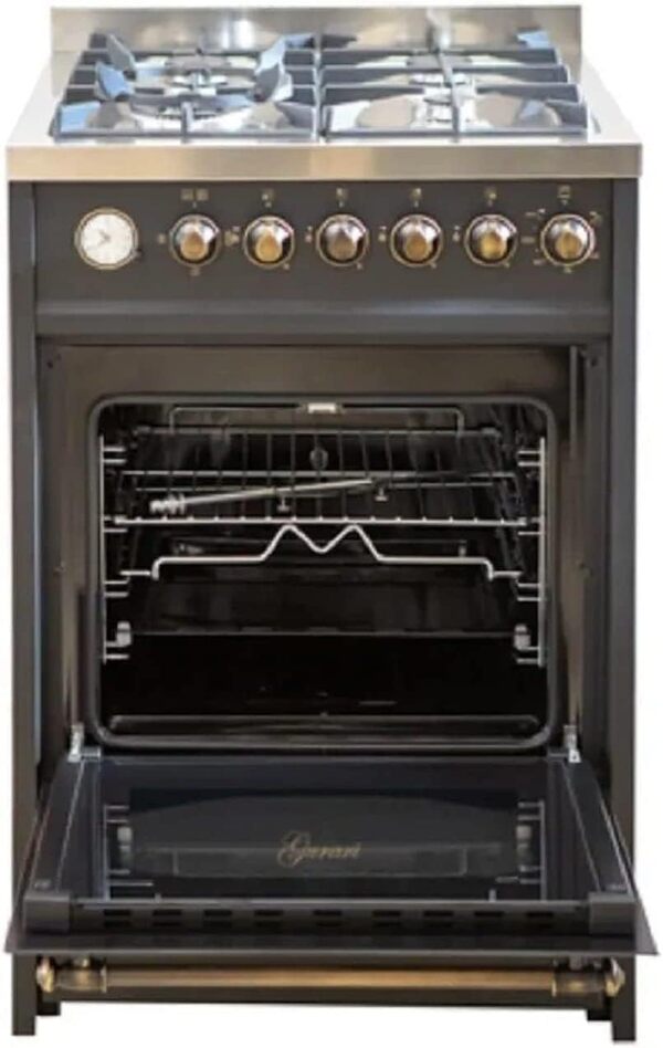 614 BL Cuisinière sur pied 60 cm Gaz naturel Fl.Gas 4 Kw WOK, Barbecue à gaz, Range Cooker, Tiroir avec poussette, Contrôle du gaz, tournebroche. Gaz naturel, gaz propane [Classe énergétique A]