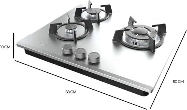 Cecotec Plaque à gaz Bolero Squad G 3200S Inox. Plaque à gaz 3 feux, finition inox, grilles individuelles, puissance de 6250W, brûleur WOK triple couronne et sécurité des vannes intégrée.