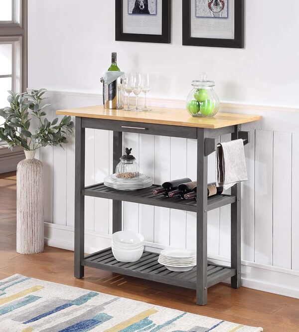 Convenience Concepts Designs2Go Îlot de cuisine à 3 étages avec tiroir, bloc de boucher/brosse métallique Foncé G