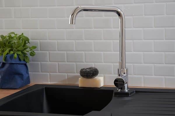 Respekta Évier en minéralite Boston en noir/Évier encastrable à 1 cuve de 86 x 50 cm/Évier convenant aux meubles sous-évier de 45 cm de large