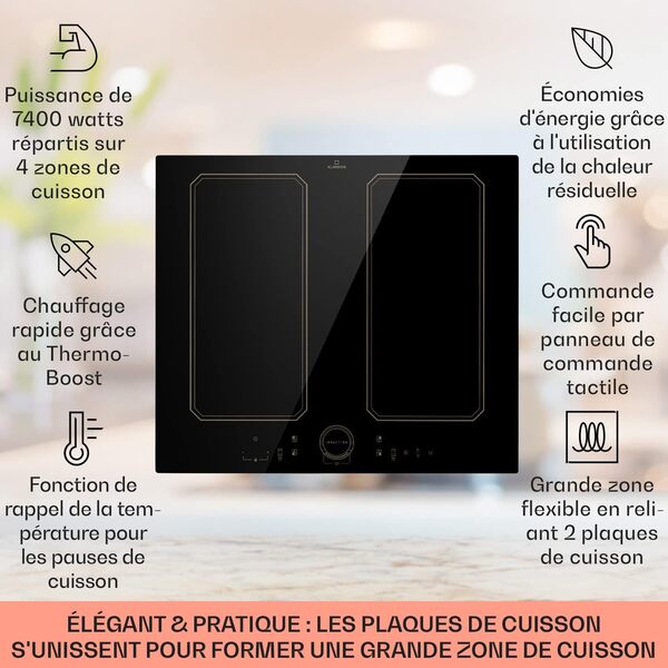Klarstein Plaque Induction Electrique, 4 Plaques Chauffante, Plaque Induction 4 Feux, 7000W x4 Tables de Cuisson à Induction Electrique, Smart Touch Control, Affichage Numérique et Minuterie, 240v
