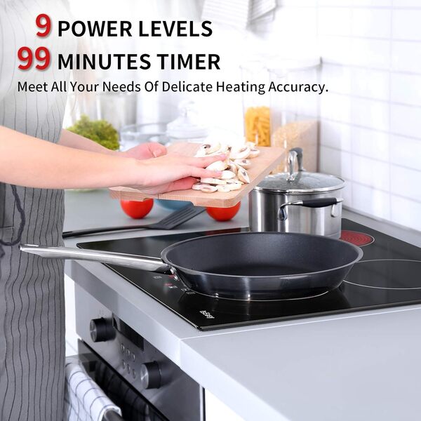 Plaque de Cuisson en Vitrocéramique 6000W Encastrable Table de cuisson 4 foyers verre Capteur Contrôles Tactiles Plaque 4 Feux cuisson électrique