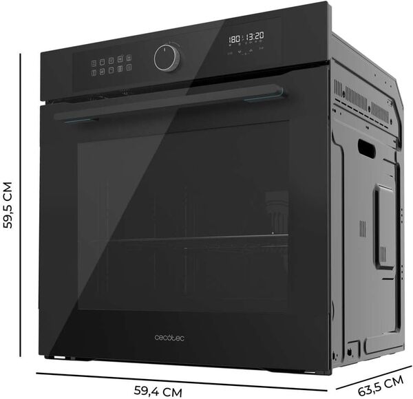 Cecotec Four Encastrable Multifonction 60 cm Bolero Hexa AF316000 Glass Black A 3400 W, 81 L, 11 Fonctions avec Airfryer Master, Pizza Master, Steam Assist, Steam EasyClean, 3D Cooking, Defrost [Classe énergétique A]