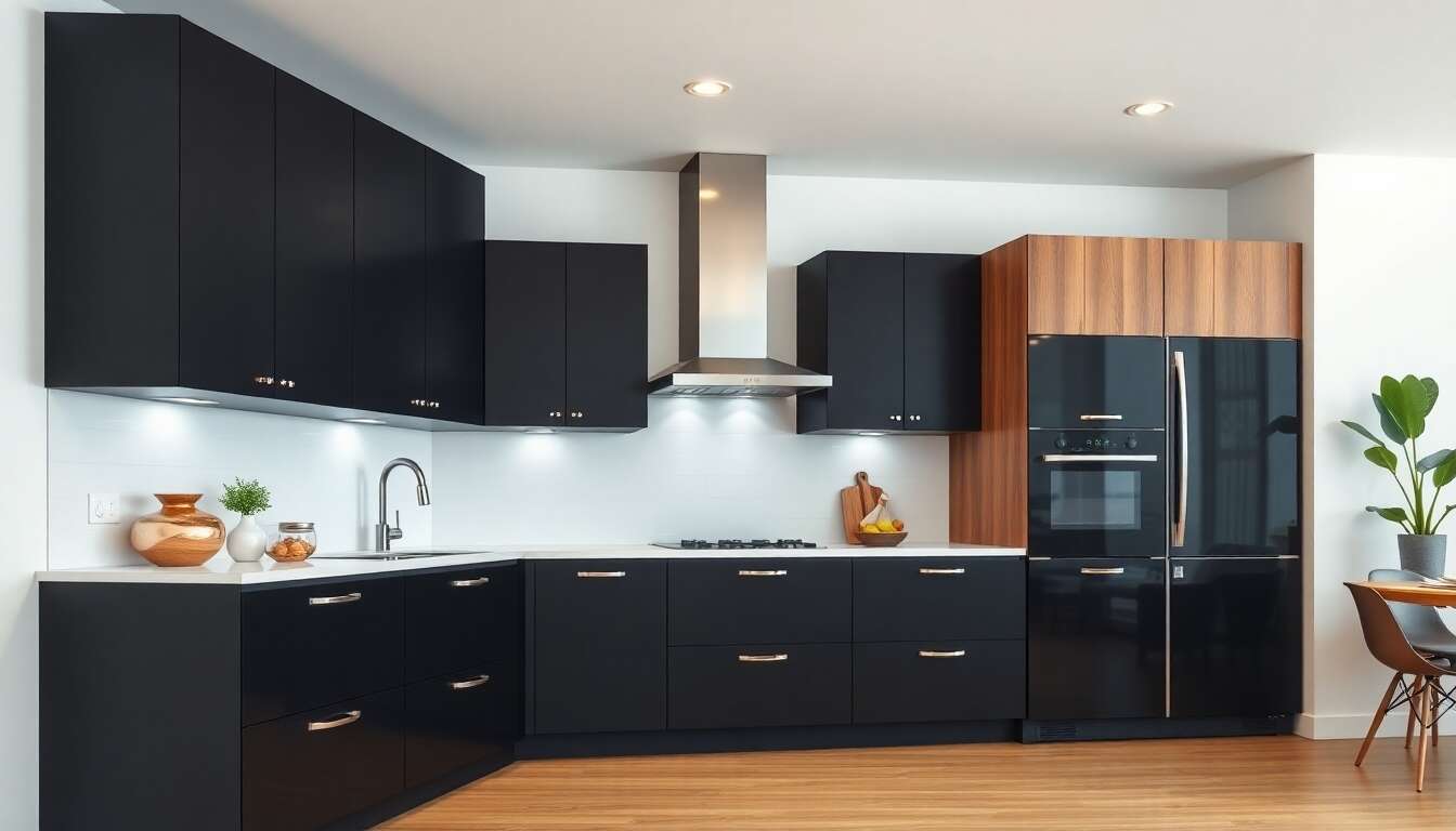 Id&eacute;es de design pour une cuisine noire et bois