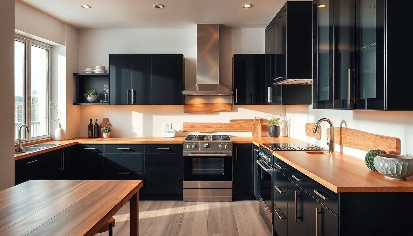 Exemples inspirants de cuisines noires et bois