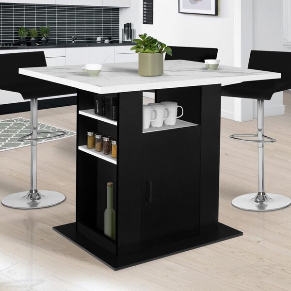 IDMarket - Ilot Central UGO 110 cm Effet marbre et Noir Alaska avec rangements