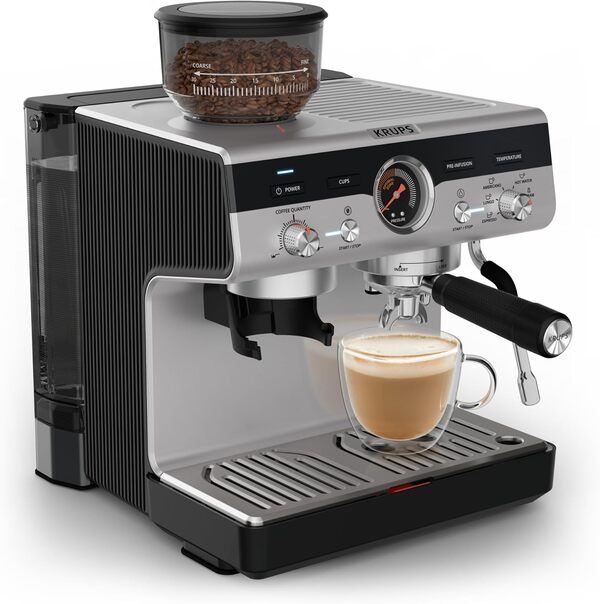 KRUPS Precision, Machine espresso manuelle avec broyeur, Barista, Espresso parfait, Interface intuitive avec accès direct aux réglages, XP801T10, Aluminum