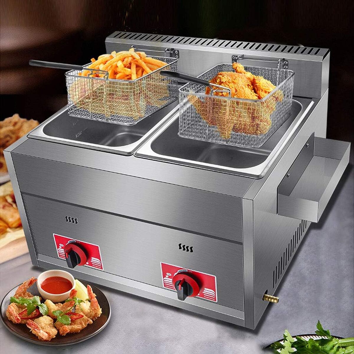 Test de la friteuse commerciale 20L double panier en acier inoxydable