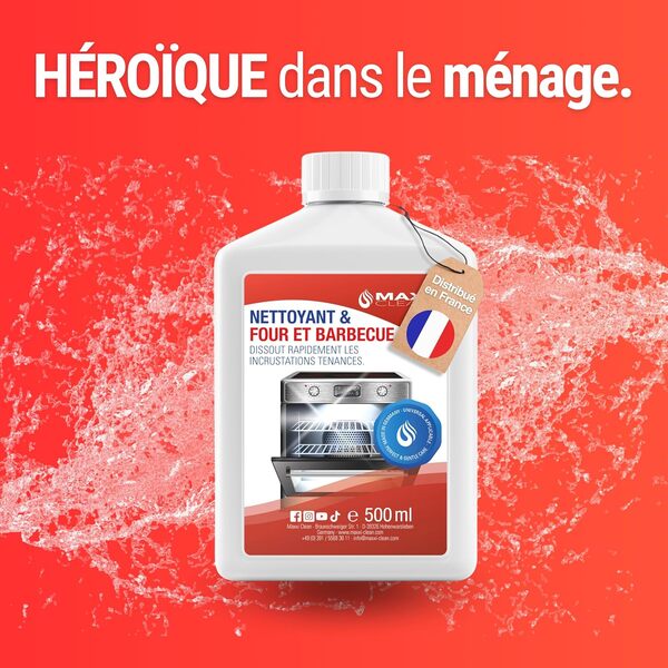 Maxxi Clean | Nettoyant Four et Grill Extra Fort | 500 ML Gel pâte | Nettoyant et dégraissant Auto-nettoyant | pour Plaque de Cuisson | dissout Les incrustations sans Chauffer & odeurs
