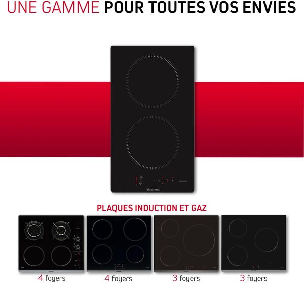 Brandt - BPI6210B - Plaque Induction - Table de Cuisson Encastrable - Noir - 2 Foyers - 3600W - Dimensions Encastrement : 27x49cm - Minuterie Automatique - Fabriqué en France