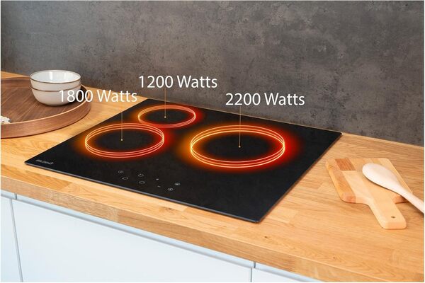 Plaque Vitrocéramique 3 Feux Encastrable BELDEKO - 5200W - Seulement 4,6 cm d'Épaisseur - Fiable et Robuste - Minuteur, Touches Tactiles, Anti-Débordement, 9 Niveaux de Puissance