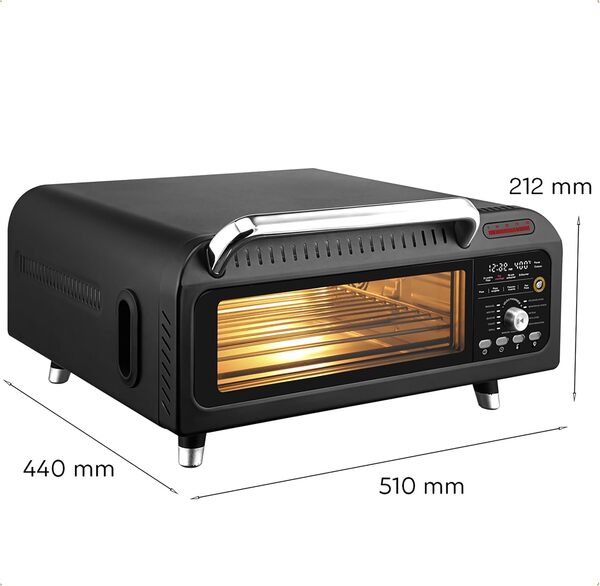 LITTLE BALANCE 8733 Revolution'Air, Four à Pizzas électrique, Multifonction, 3 en 1, Air Fryer, Four Grill, 10 modes de cuisson, 7 accessoires, Pierres à pizza, Jusqu'à 400 °C, 2000 W, Noir