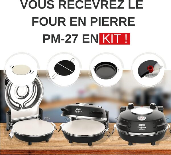 ERATEC Mini Four à Pizza Électrique PM-27: Appareil 400°C pour Pizza, Desserts et Plus Encore avec Pierres de Cuisson, Accessoires et Température Réglable - Un Véritable Goût de Four à Pierre !