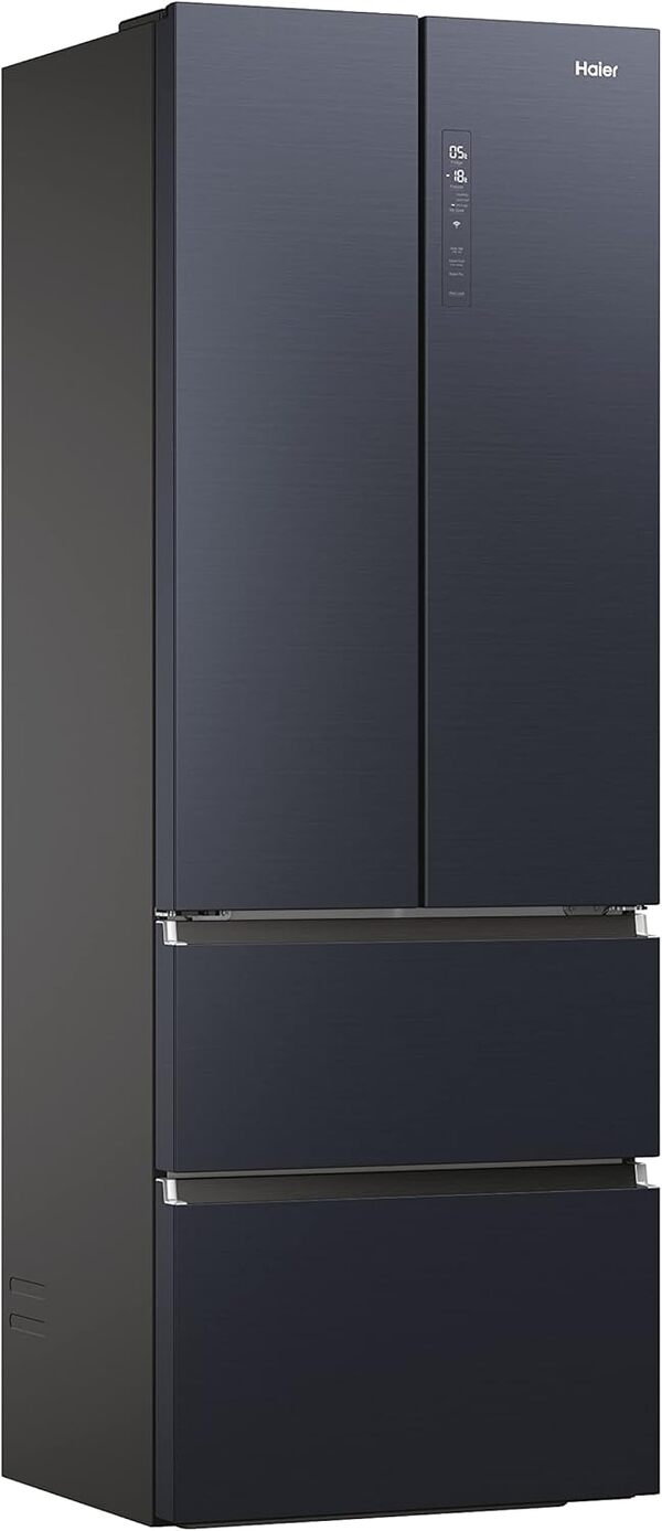 Haier HFW7720ENMB Réfrigérateur combiné - Pose libre, 477L, 4 portes, My Zone Plus, Humidity Zone, Smart Home (Wi-Fi), Noir, Classe E [Classe énergétique E]