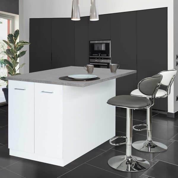 IDMarket - Ilot central IVO 120 cm blanc avec plan de travail effet béton