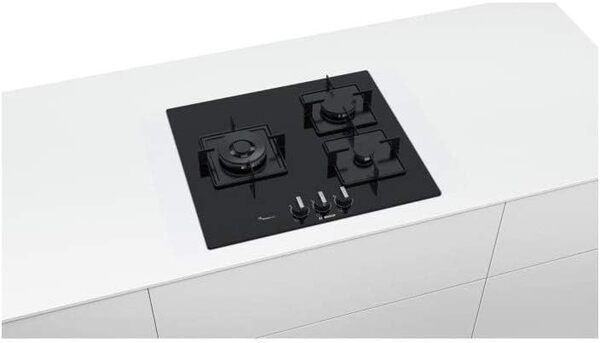 Bosch PPC6A6B10 Table à gaz encastrable Série 6 - 3 foyers - Puissance 8000 W - 60 cm - Verre Trempé - Noir