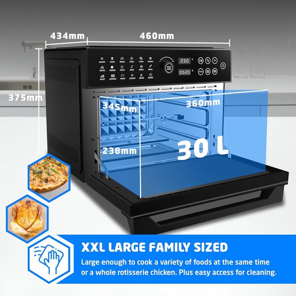 tal Air Fryer Oven with Rotisserie, Full Accessory Set - XL Family Sized 18-in-1 Preset, Dual Cook, Smart Dial, 360° Hot Air Circulation, Time & Temp Control, Fast Cooking - 1800 W