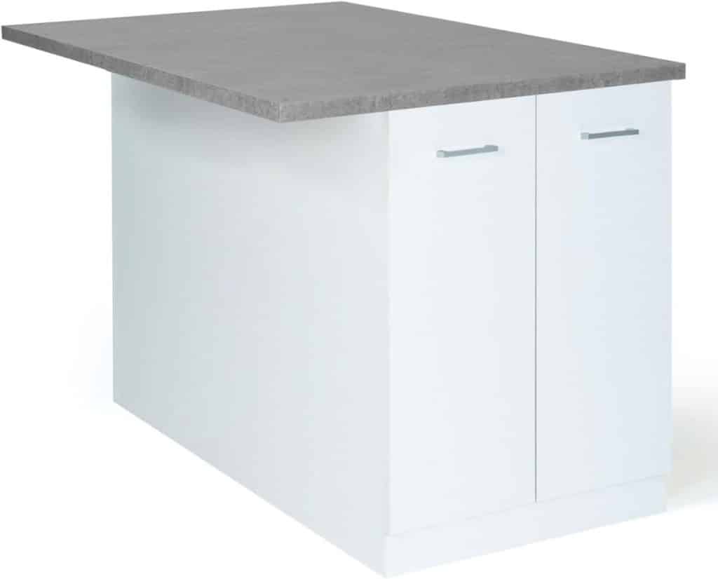 Test : îlot central ivo 120 cm blanc IDMarket, plan effet béton