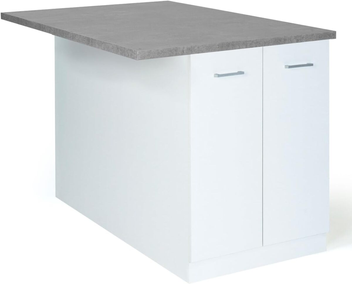 Test : îlot central ivo 120 cm blanc IDMarket, plan effet béton