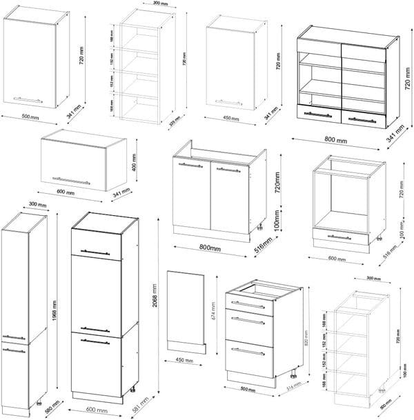 Vicco Cuisine Fame-Line, Vert-Or Landhaus/Blanc/Blanc, 355 cm sans Plan de Travail