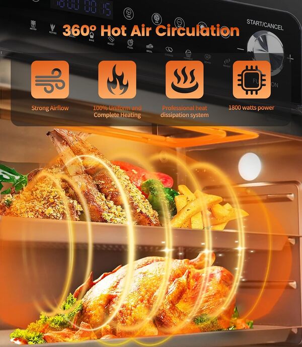 14L Mini Four Friteuse à Air | Friteuse à Air 1800W XXL avec Fenêtre visualisée, Écran Tactile Four 11 en 1 Température Max 210℃, Mini Four à Friteuse à Air Chaud av 7 Accessoires et Livre de Recettes [Classe énergétique F]
