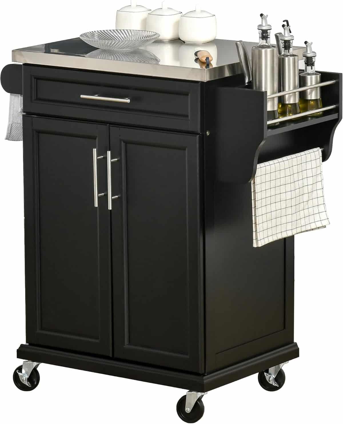 Test : chariot de service HOMCOM, îlot de cuisine multifonction en bois noir