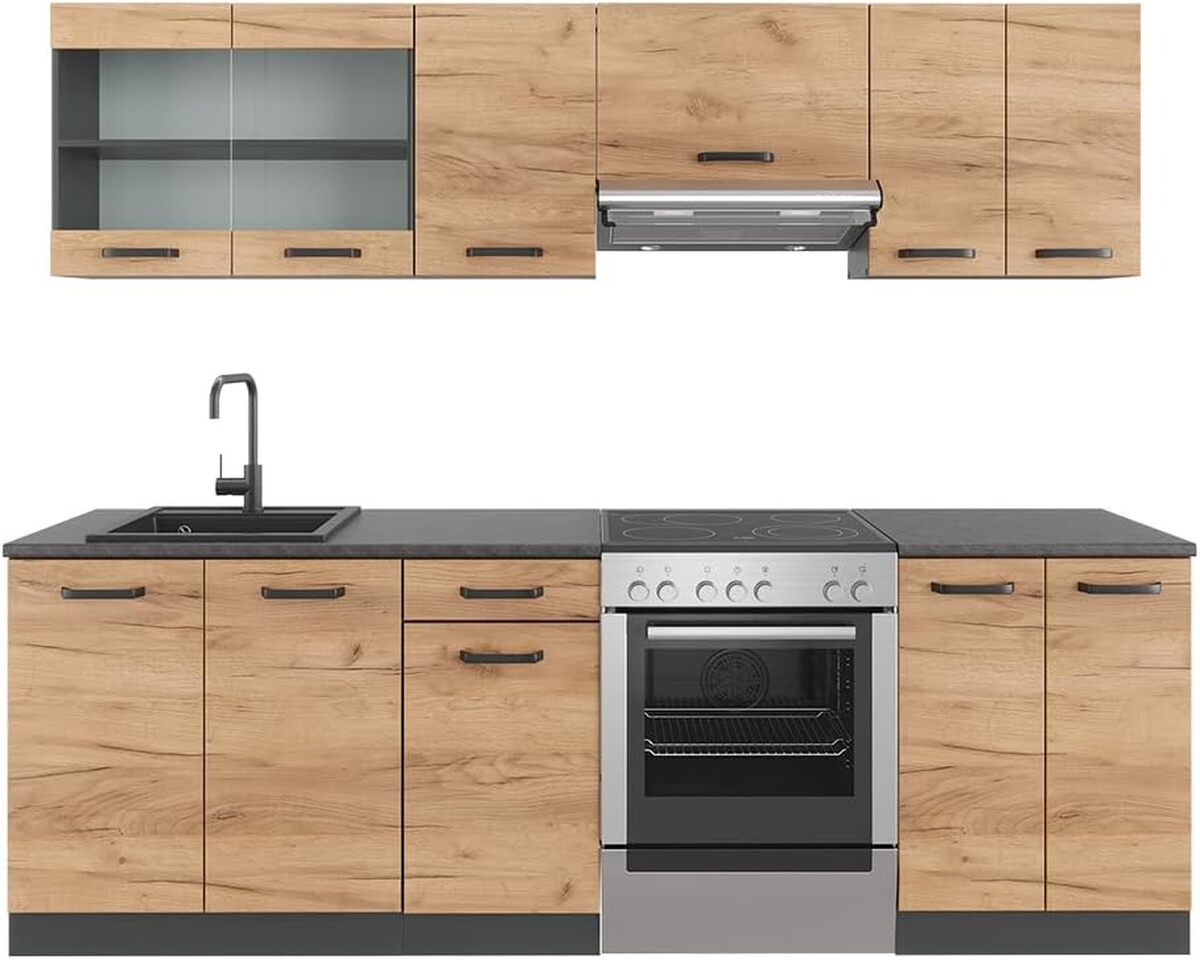 Test de la cuisine Vicco Raul 240cm : chêne doré et anthracite