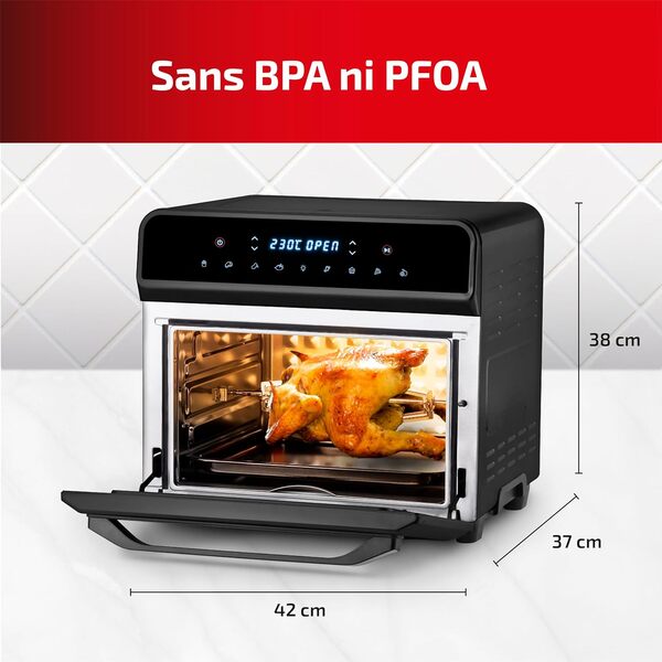 Ufesa Magnum, Four Electrique à Air, Air Fryer XXL, 23 L, Double Résistance, Économie D'énergie, 8 programmes, Rôtisserie, 1800 W, Contrôle Digital, Température de 230ºC, 6 Accessoires Inclus