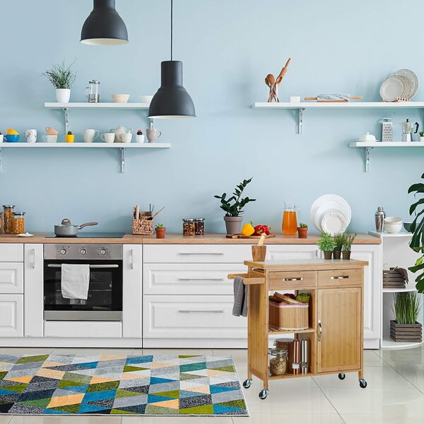 Relaxdays 10020947 Desserte de Cuisine, Bambou, Nature, 36 x 89 x 86 cm