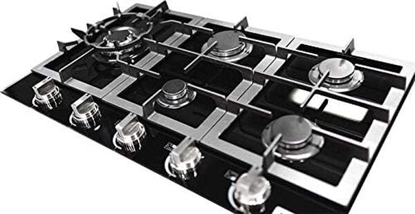 Kaiser KCG 9387 Turbo, Plaque de Cuisson à Gaz 90 cm, Verre Noir, 5 Zones, Autonome, Encastrée, Brûleurs Supérieurs, 3,8 kW, Brûleur WOK - Gaz Naturel/Propane