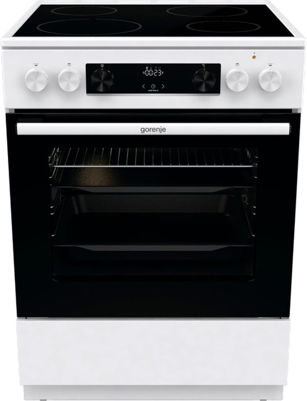 Gorenje GEC6C 40 WD Cuisinière électrique sur pied avec plaque vitrocéramique, 60 cm, 71 litres, chauffage rapide, PerfectGrill, mode pizza, AquaClean, blanc [Classe énergétique F]