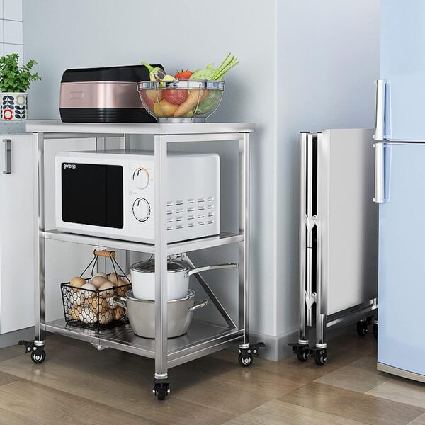 LXSEHN Chariot de Service Desserte Pliable, Chariot de Cuisine Étagère à 3 Niveaux INOX avec roulettes, Pliante Chariot de Rangement pour Buanderie Bureau Salle de Bain (Taille : 60x45x80cm)