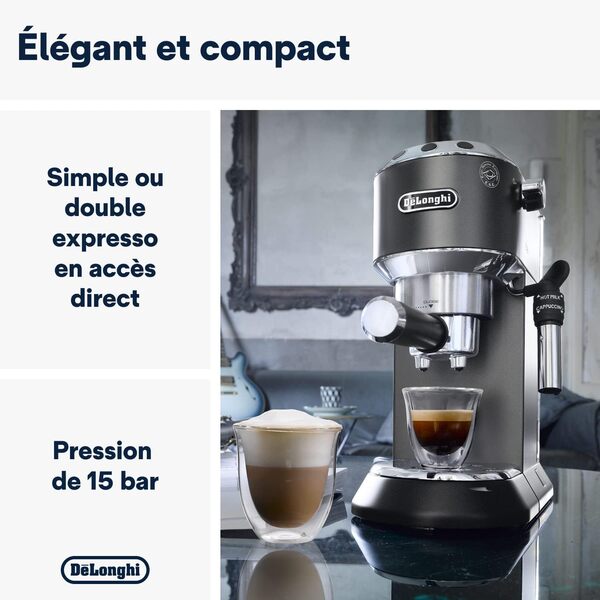 De'Longhi Dedica Style, Machine expresso pour préparer des boissons café et lactées, EC685BK, Noir, 20x35x38