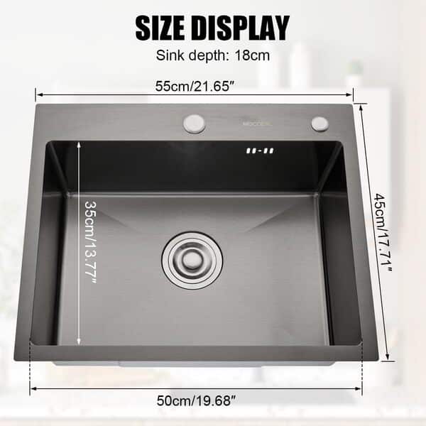 Évier de cuisine MOCOERL, acier inoxydable, noir, anthracite, 55 x 45 cm, évier encastrable avec distributeur de savon et siphon, évier de cuisine, 1 bac (55 cm X 45 cm)