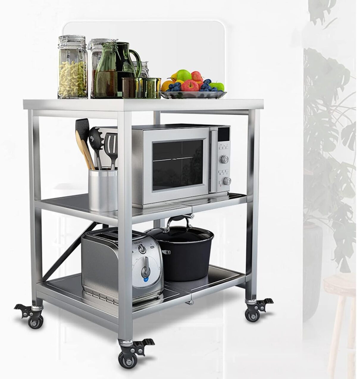 Test : chariot de service LXSEHN, étagère inox à 3 niveaux