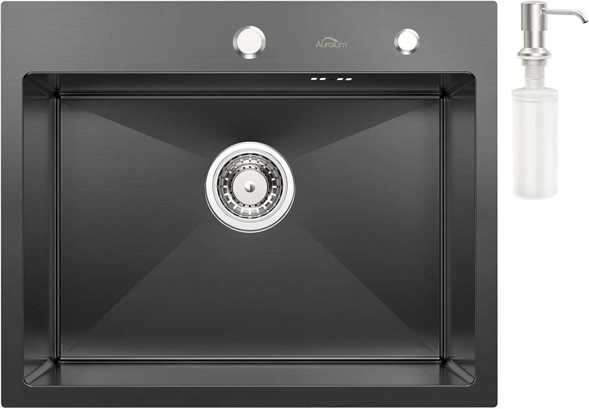 Test de l'évier Auralum 55x45 cm avec distributeur de savon et siphon