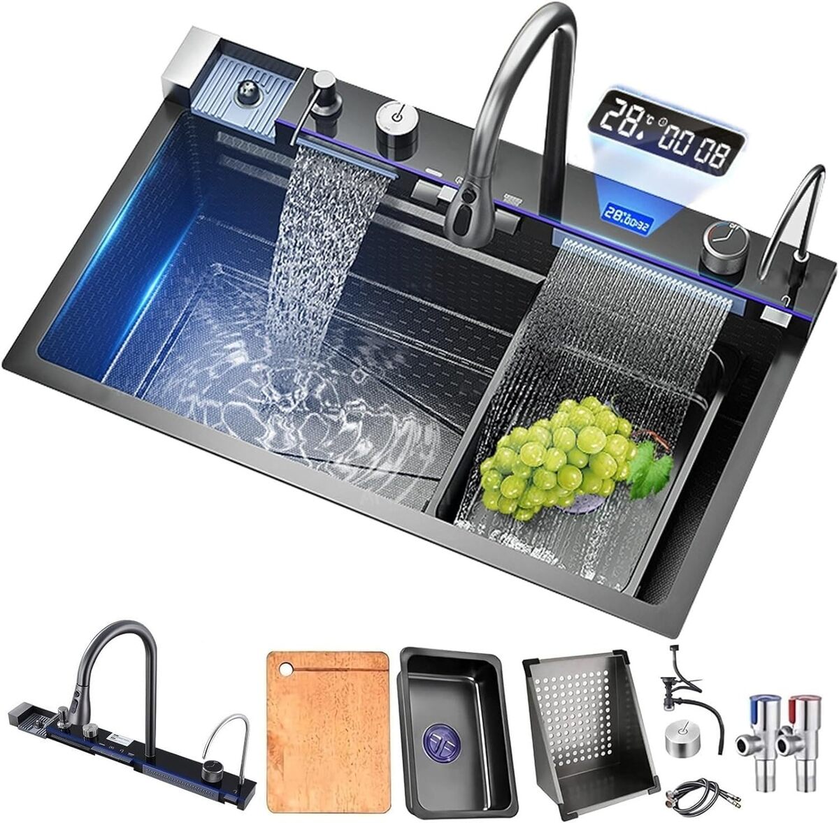 Test : évier cascade T304 avec robinet numérique et accessoires