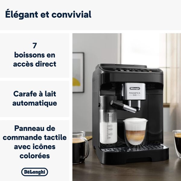 De'Longhi Magnifica Evo Machine a Café Grain ECAM292.81.B, Machine Expresso et Cappucino, 1.8L, 1450W, Noir [Exclusif Amazon]
