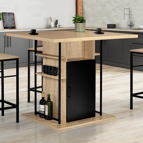 IDMarket - Ilot central UGO 110 cm bois noir et imitation hêtre avec rangements design industriel